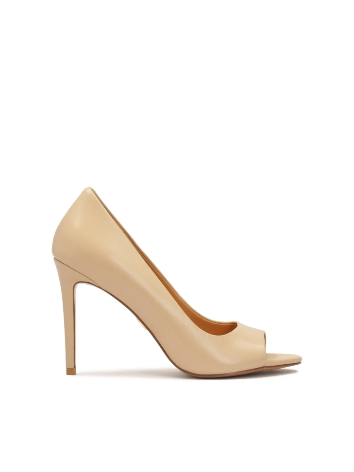 kazar Beige leather peep toe high heel pumps