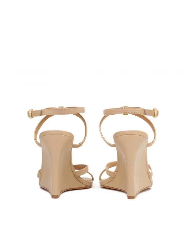 Kazar Beige Leather Sandals On A Platform Heel