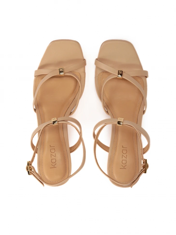 Kazar Beige Leather Sandals On A Platform Heel