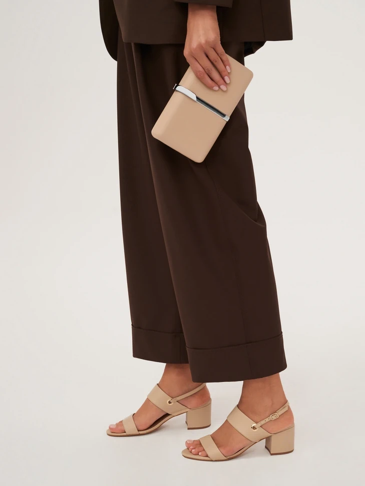 Kazar Beige Leather Sandals On A Wide Heel