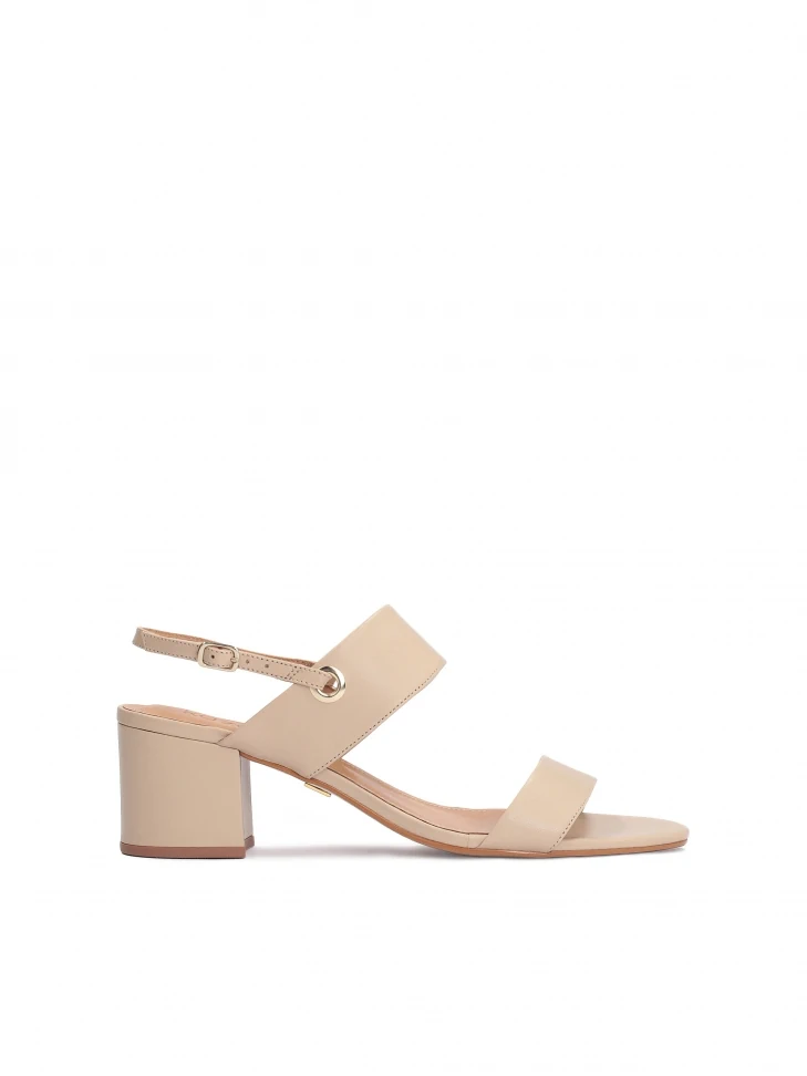 kazar Beige leather sandals on a wide heel