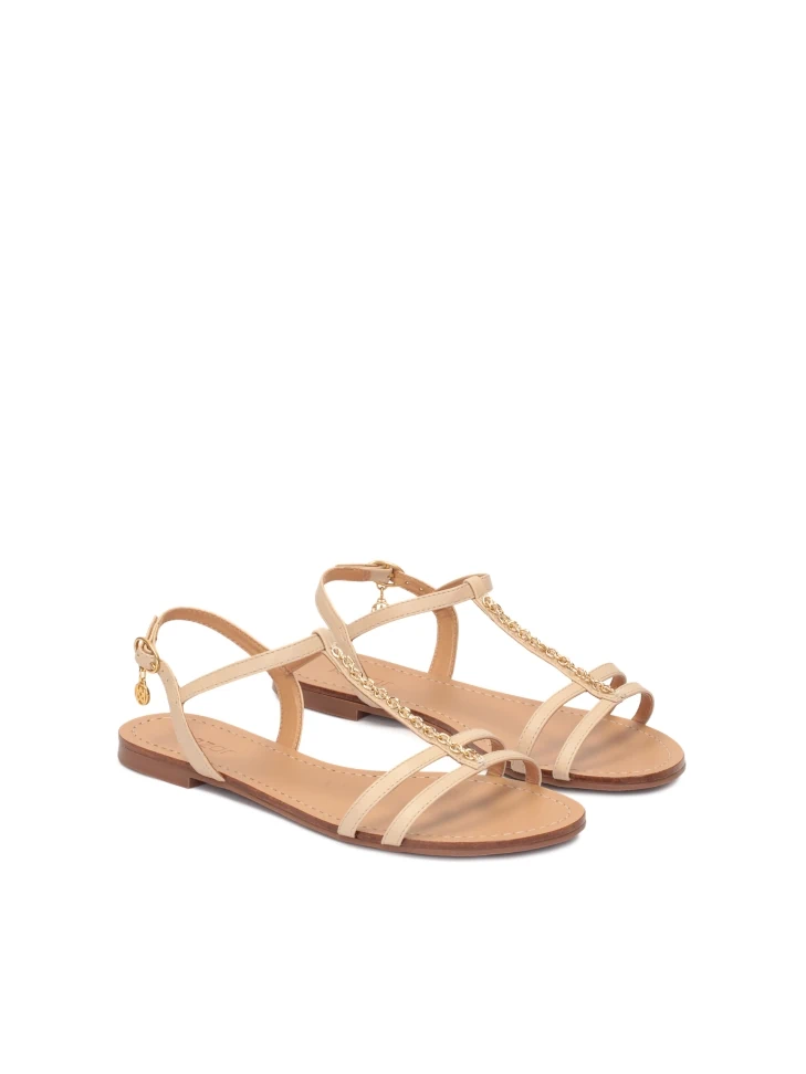 Kazar Beige Leather Sandals With Ankle Straps