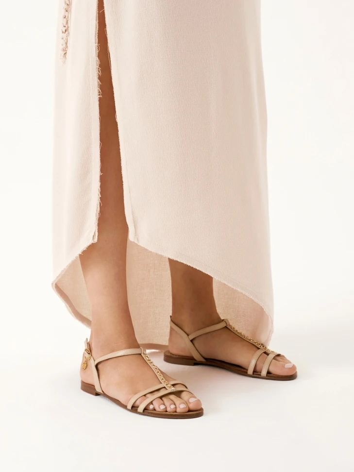 Kazar Beige Leather Sandals With Ankle Straps