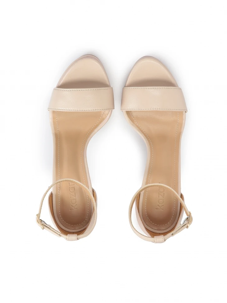 Kazar Beige Leather Stiletto Sandals With Platform