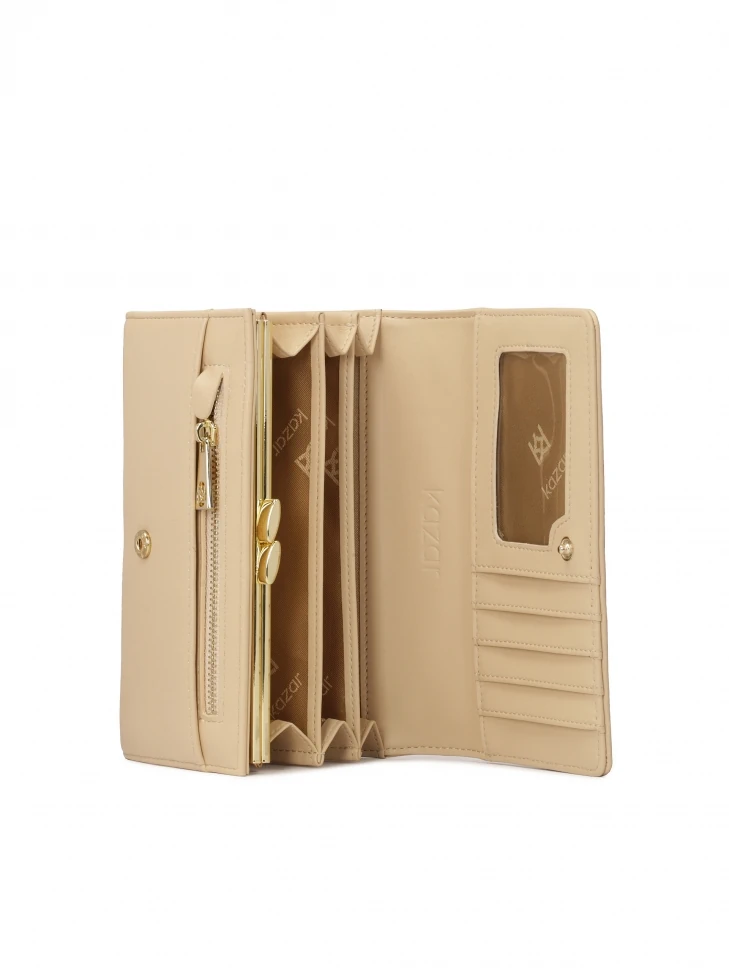 Kazar Beige Leather Wallet With Flap