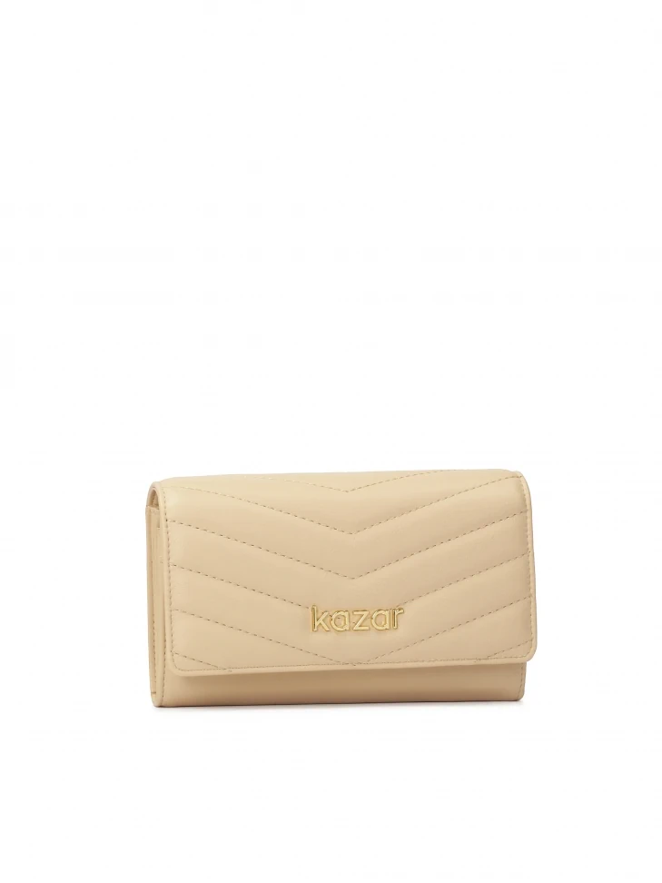 Kazar Beige Leather Wallet With Flap