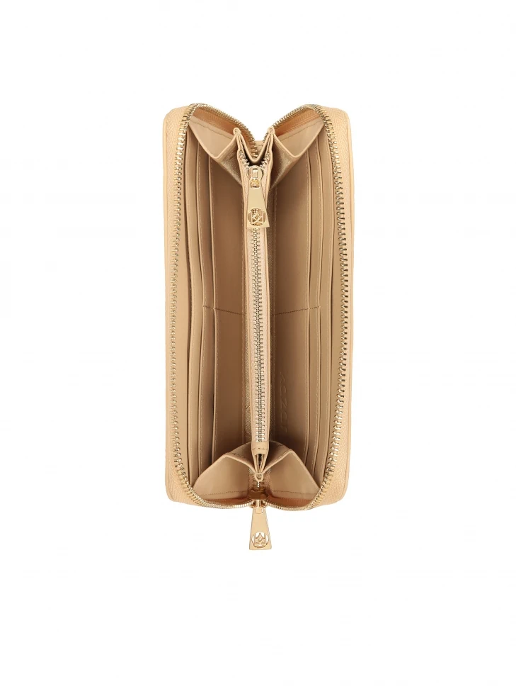 Kazar Beige Leather Wallet With Zipper Closure