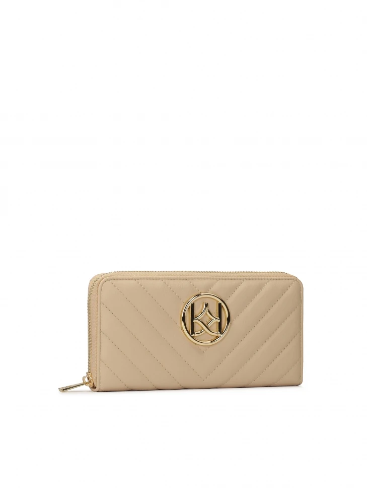 Kazar Beige Leather Wallet With Zipper Closure