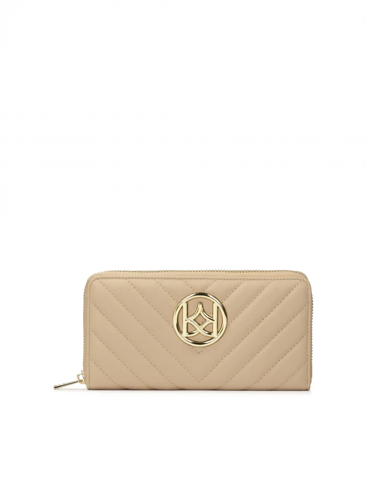 kazar Beige leather wallet with zipper closure
