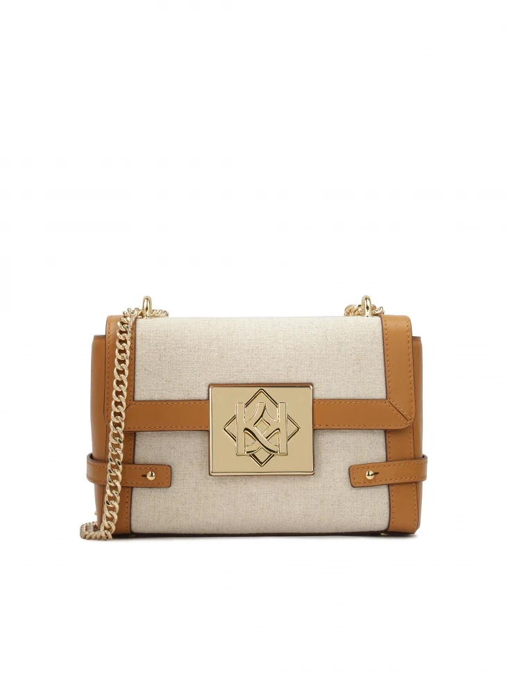 kazar Beige linen fabric chain handbag