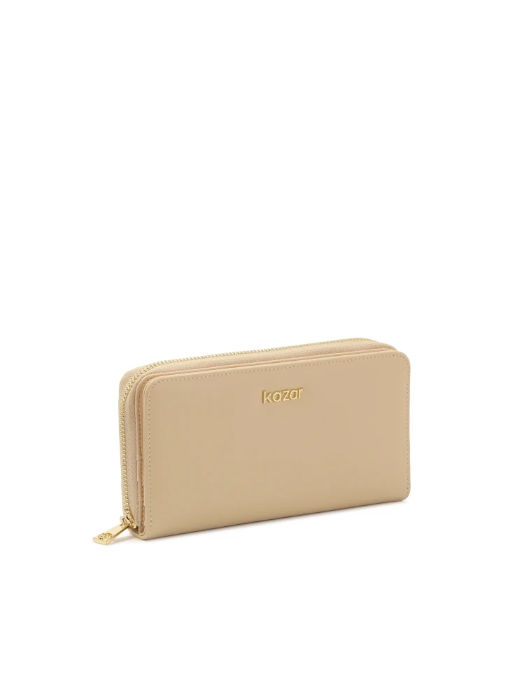 Kazar Beige Minimalist Leather Wallet