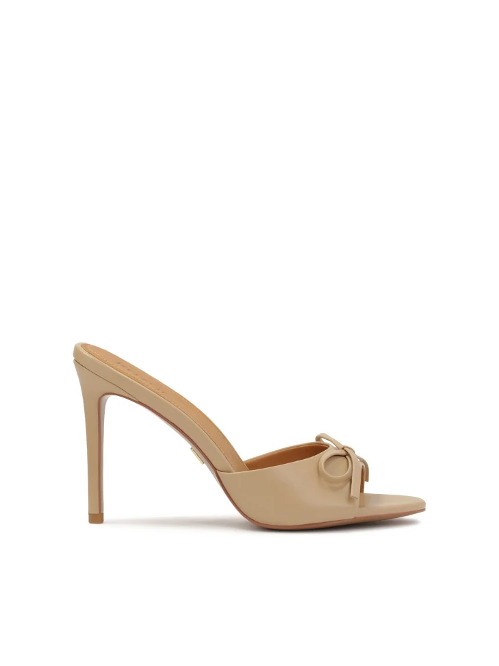 Kazar Beige Mules With Leather Bow