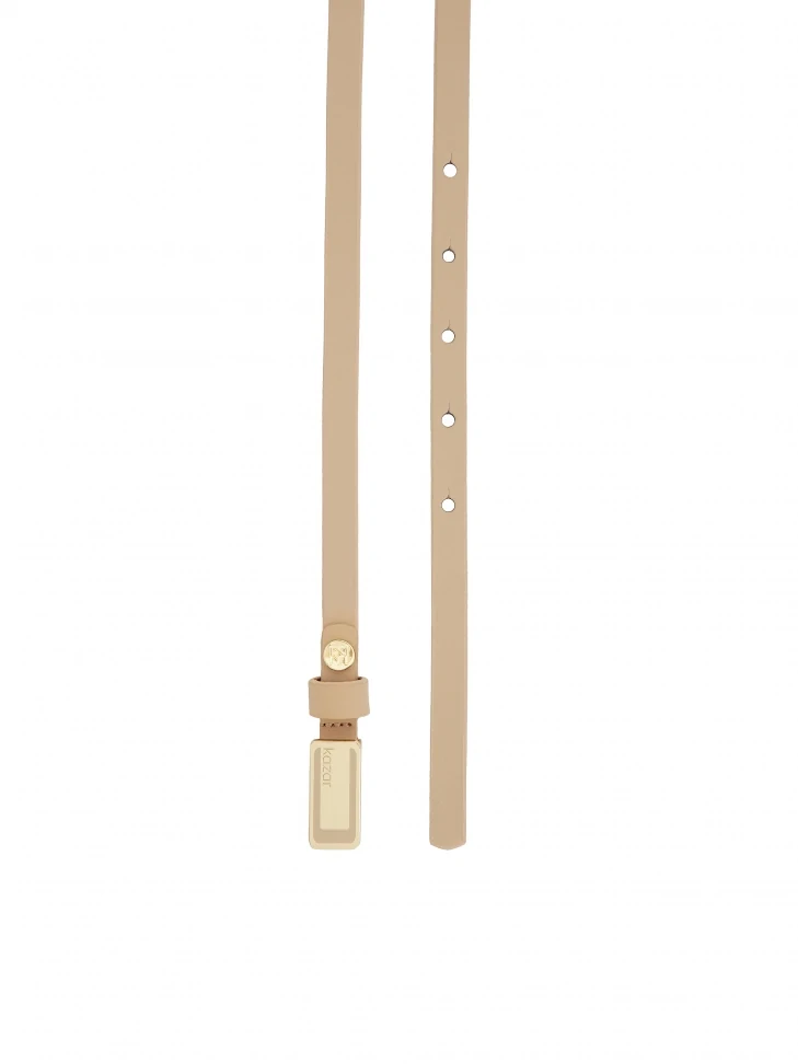 Kazar Beige Narrow Belt With Logo Buckle