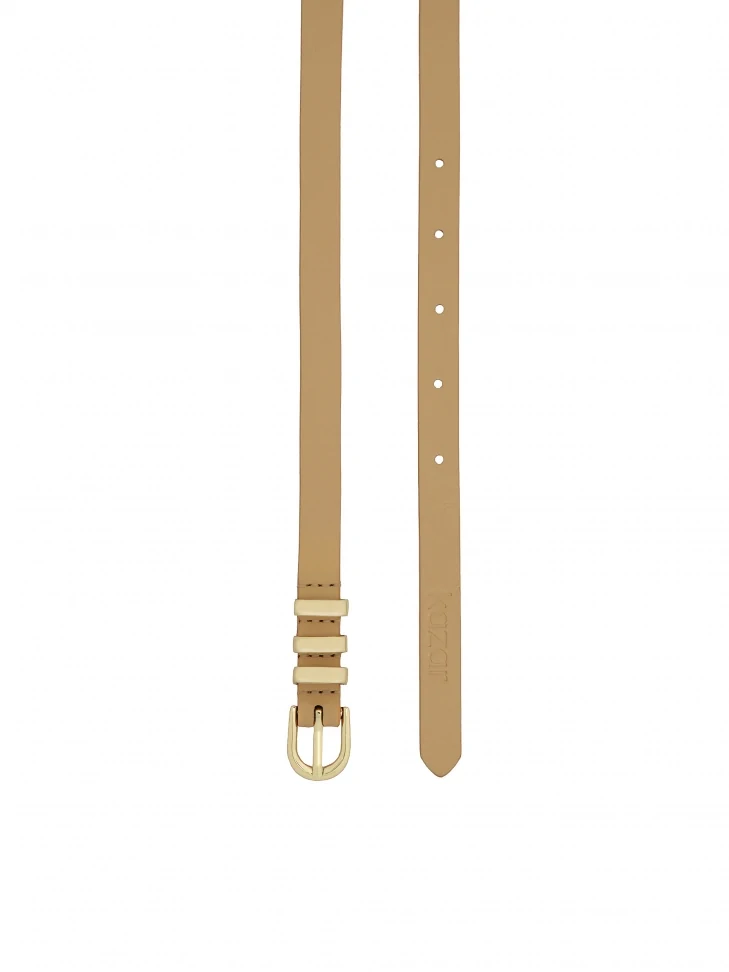 Kazar Beige Narrow Belt With Rounded Buckle
