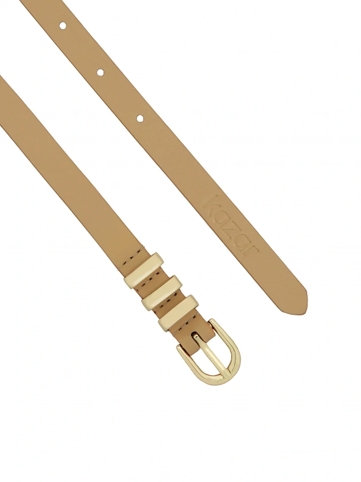 Kazar Beige Narrow Belt With Rounded Buckle
