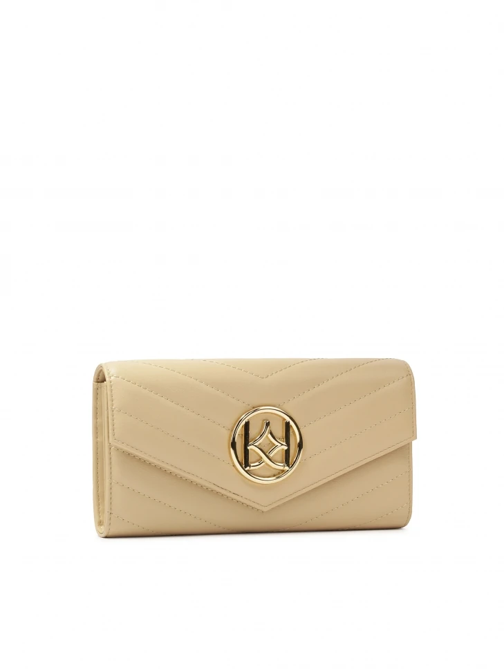 Kazar Beige Oblong Wallet Decorated With Stitching