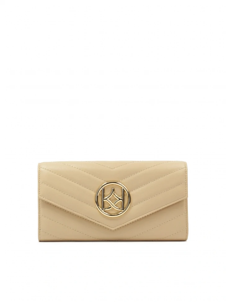 kazar Beige oblong wallet decorated with stitching
