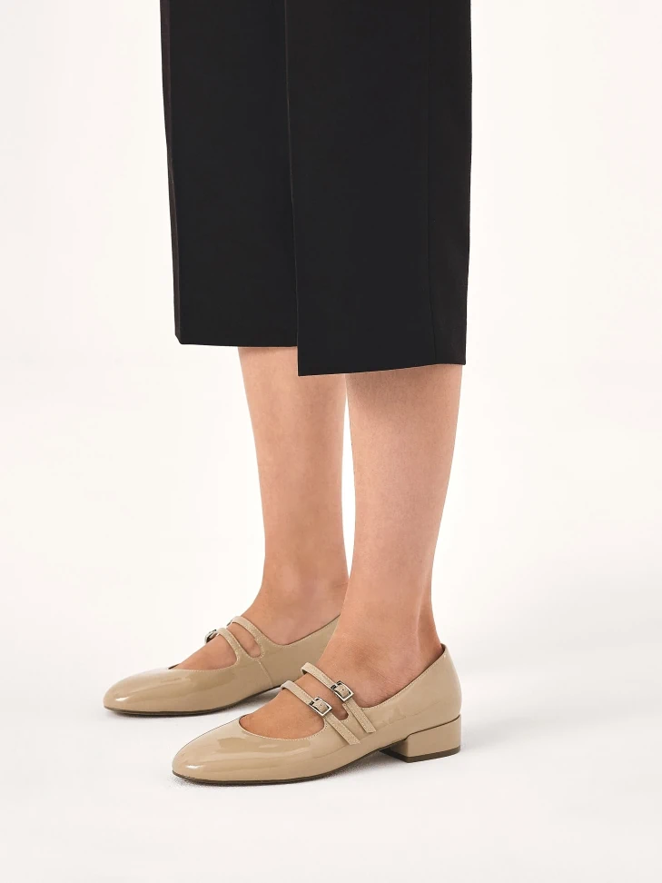 Kazar Beige Patent Leather Mary Jane Style Pumps