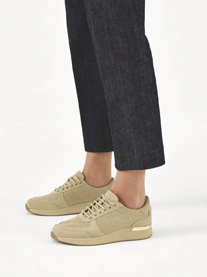 Kazar Beige Perforated Suede Sneakers