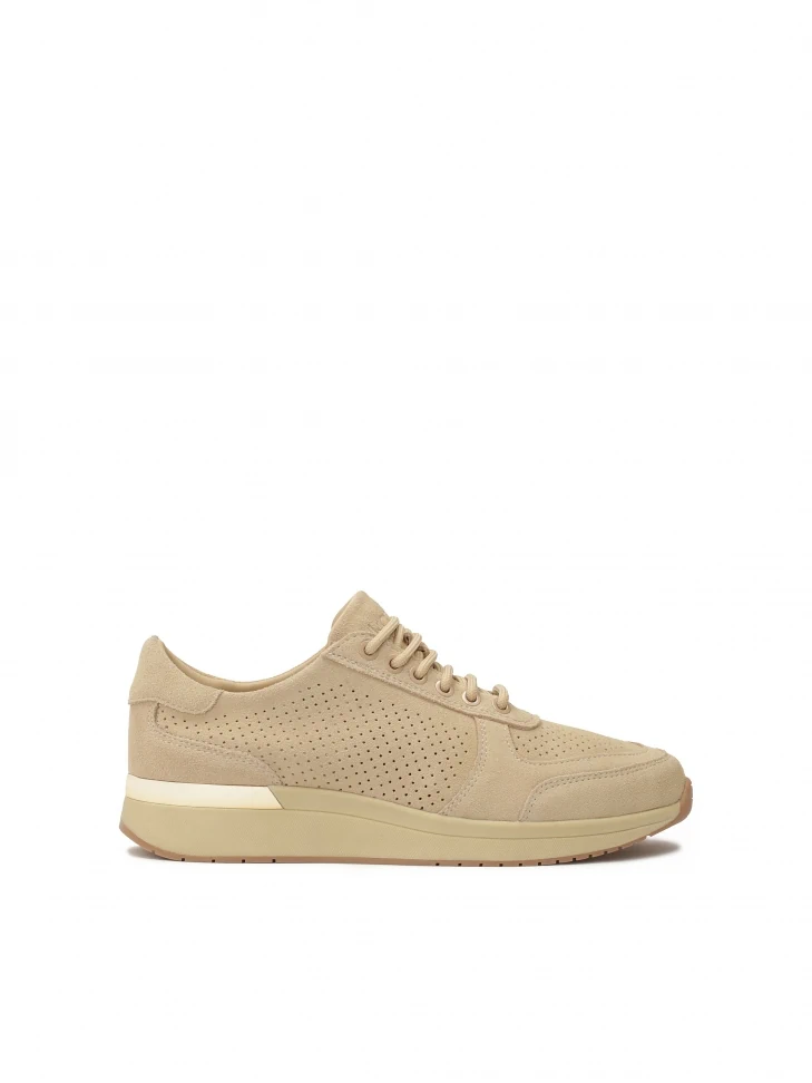 kazar Beige perforated suede sneakers