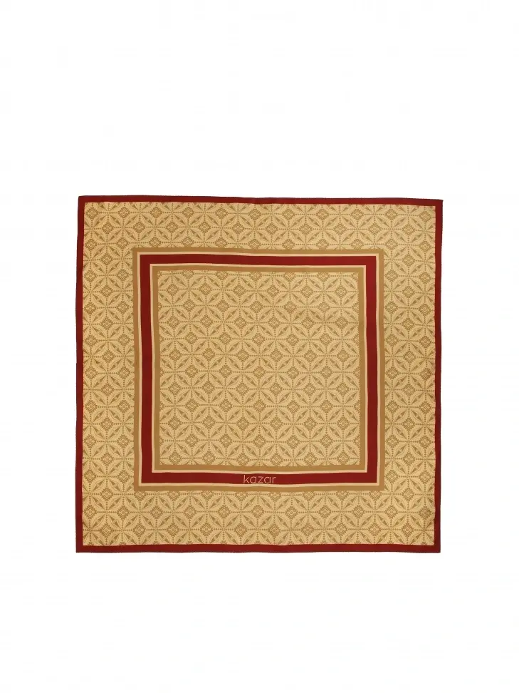 Kazar Beige Silk Scarf With Author's Pattern
