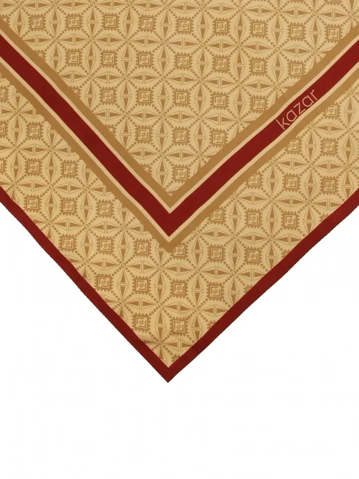 Kazar Beige Silk Scarf With Author's Pattern