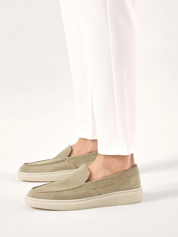 Kazar Beige Suede Slip-on Sneakers For Men