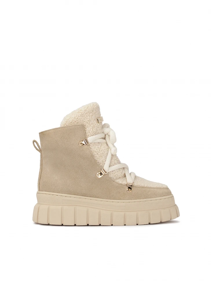 Kazar Beige Suede Snow Boots With Synthetic Fur