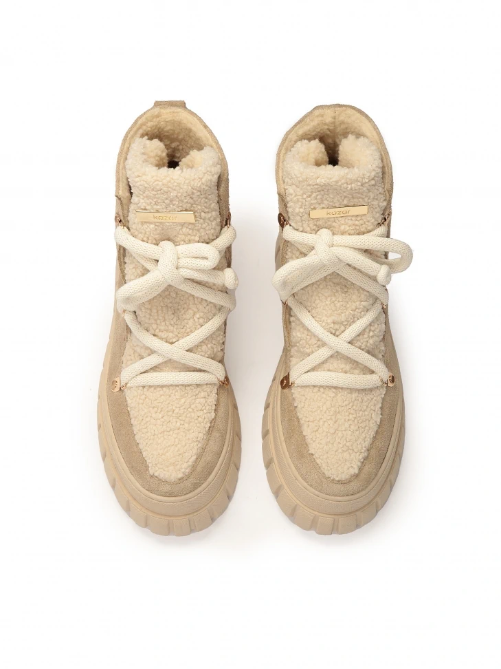 Kazar Beige Suede Snow Boots With Synthetic Fur