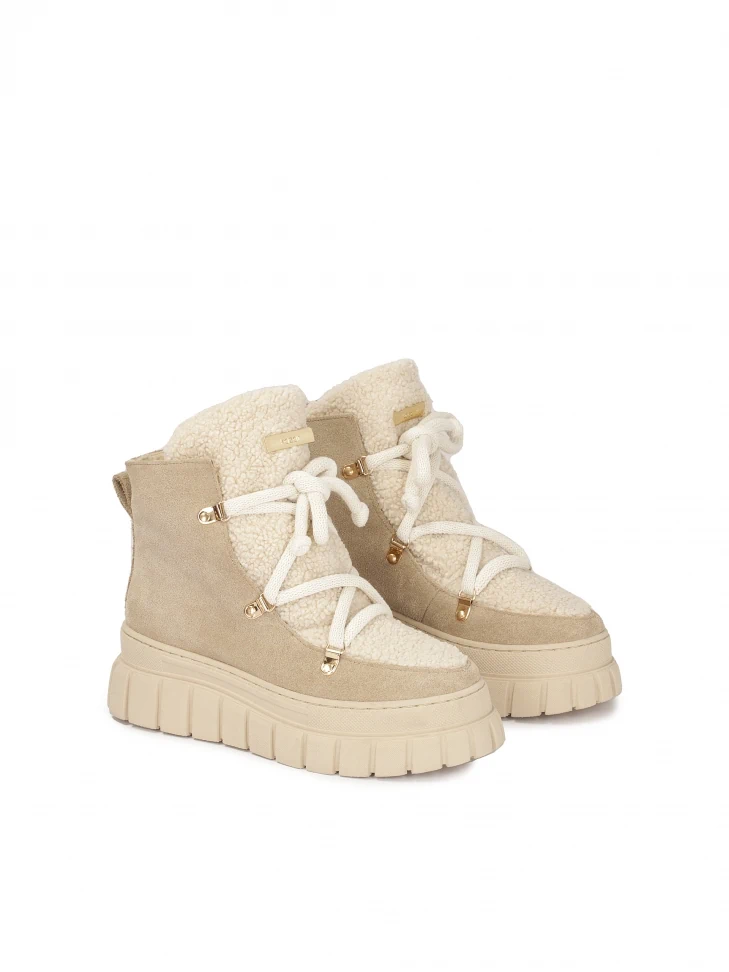 Kazar Beige Suede Snow Boots With Synthetic Fur