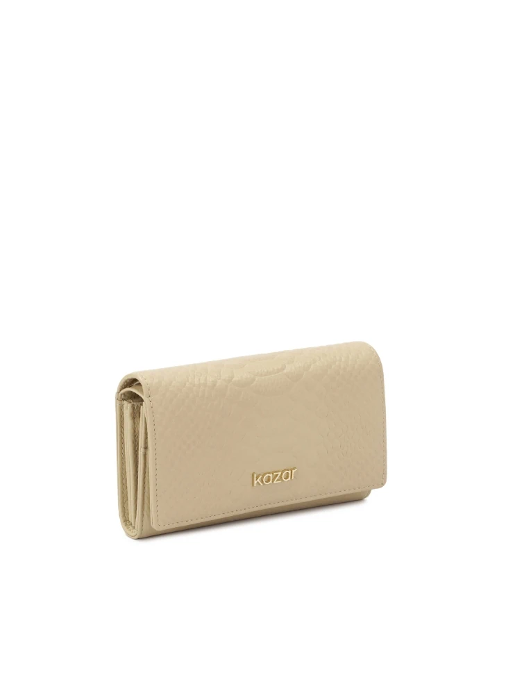Kazar Beige Wallet Decorated With Exotic Embossing