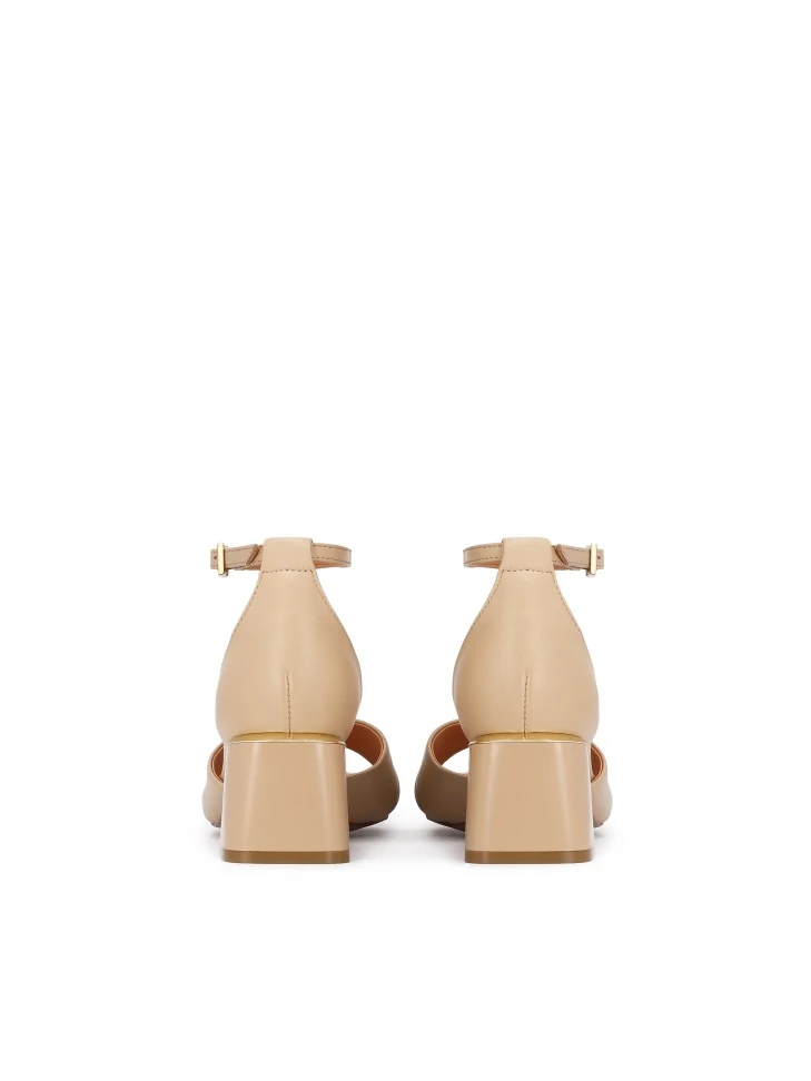 Kazar Beige Wide Heel Sandals With Full Heel