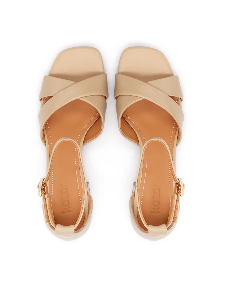 Kazar Beige Wide Heel Sandals With Full Heel