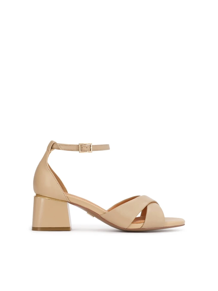 kazar Beige wide heel sandals with full heel
