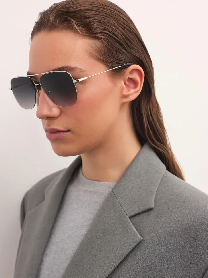 Kazar Black And Silver Pilot Sunglasses
