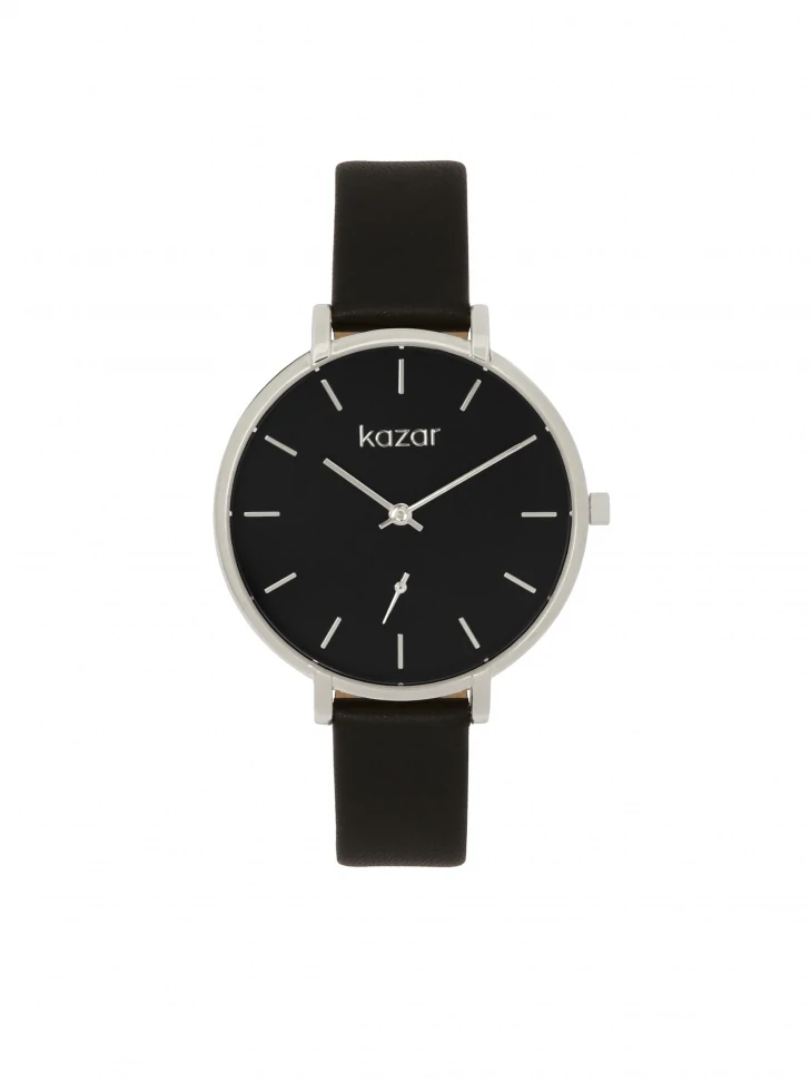 kazar Black and silver watch with leather strap