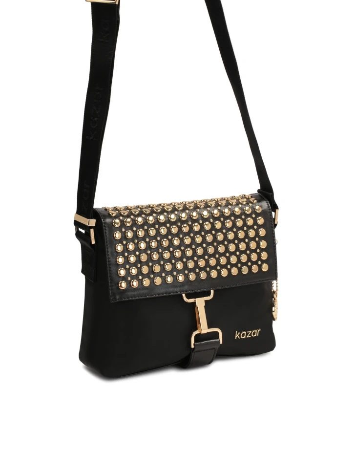Kazar Black Bag With Metal Rivets On The Flap