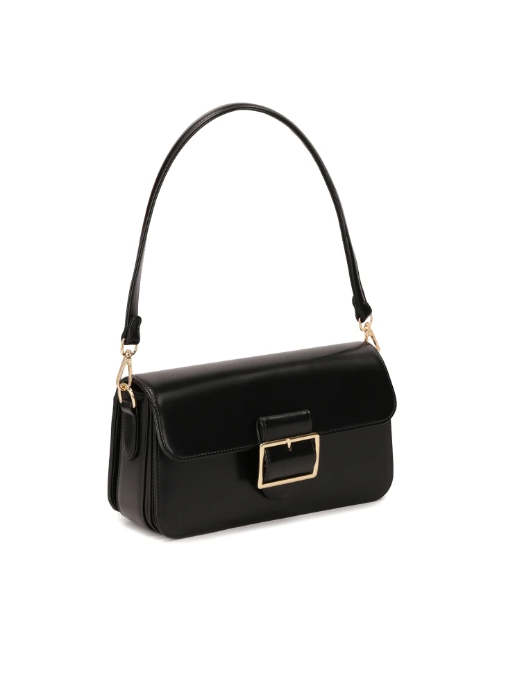 Kazar Black Baguette Bag With Two Straps