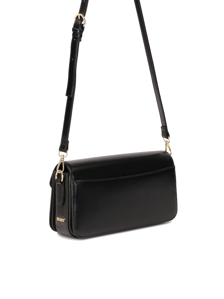 Kazar Black Baguette Bag With Two Straps