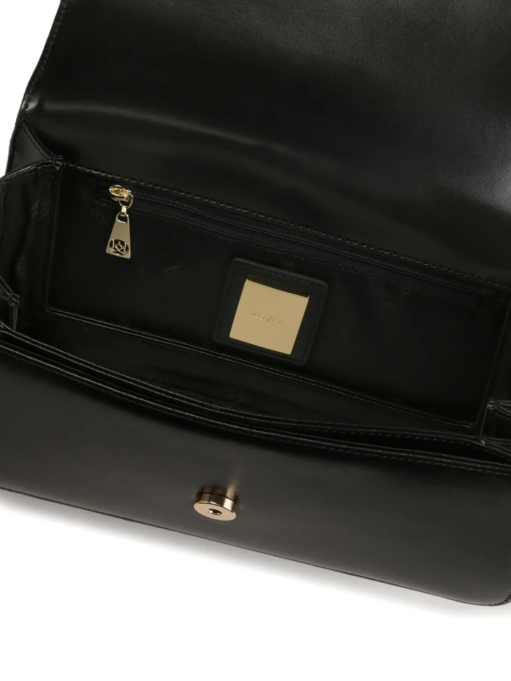 Kazar Black Baguette Bag With Two Straps