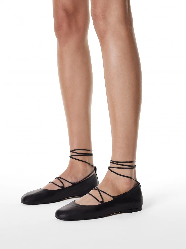 Kazar Black Ballerinas Tied Around The Ankle
