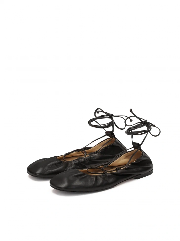 Kazar Black Ballerinas Tied Around The Ankle