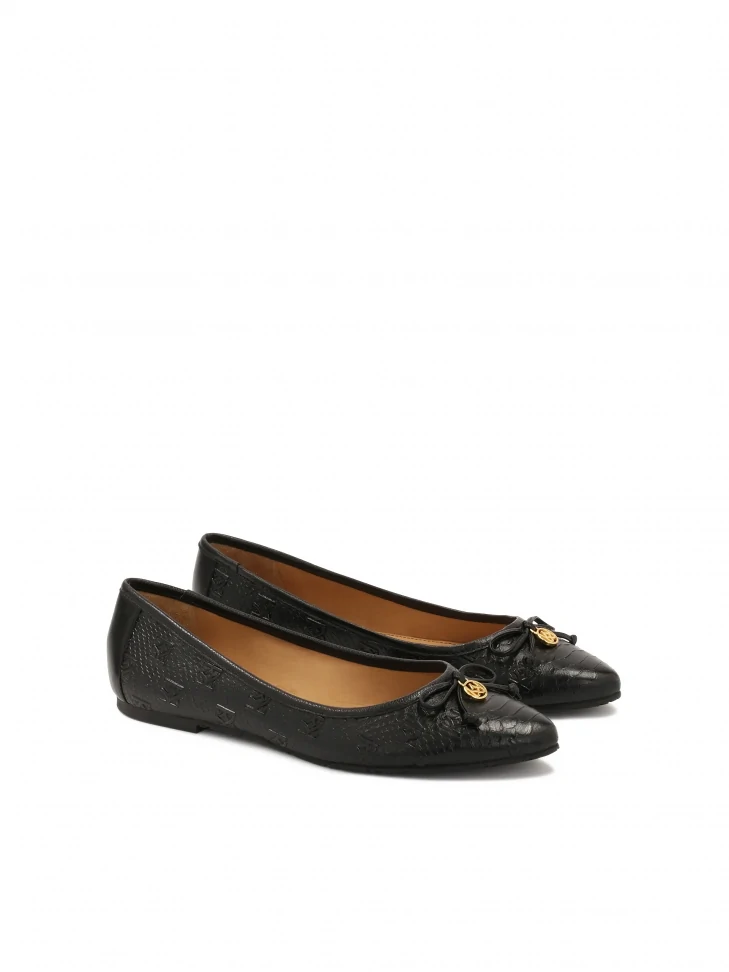 Kazar Black Ballerinas With Embossed Pattern