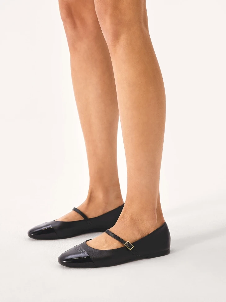Kazar Black Ballerinas With Patent Leather Noses