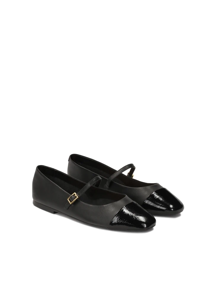 Kazar Black Ballerinas With Patent Leather Noses