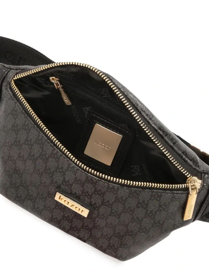 Kazar Black Belt Bag With KAZAR Monograms