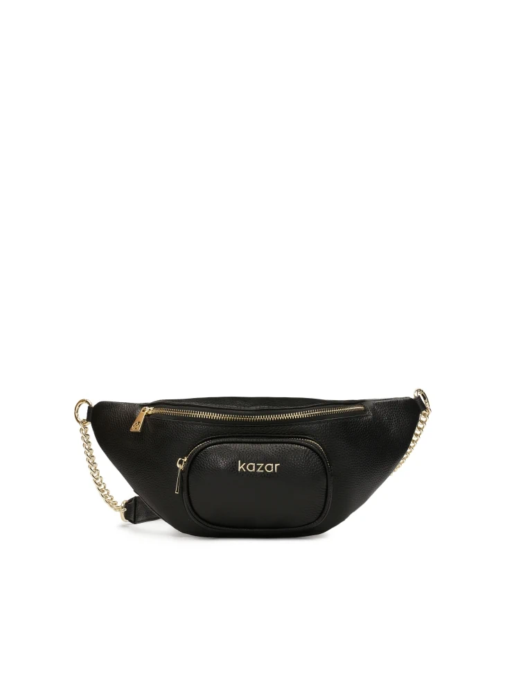 Kazar Black Belt Bag With Pocket On The Front