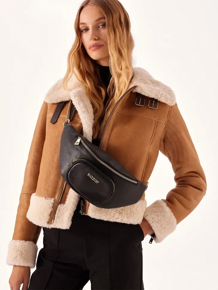 Kazar Black Belt Bag With Pocket On The Front