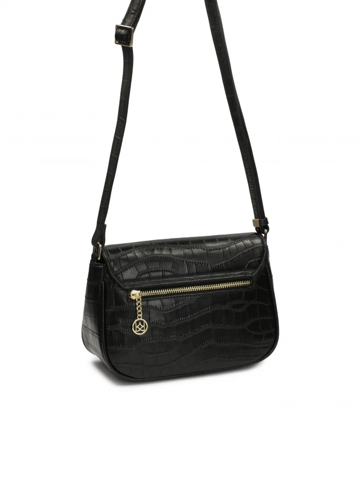 Kazar Black Belt Handbag With Flap Pocket