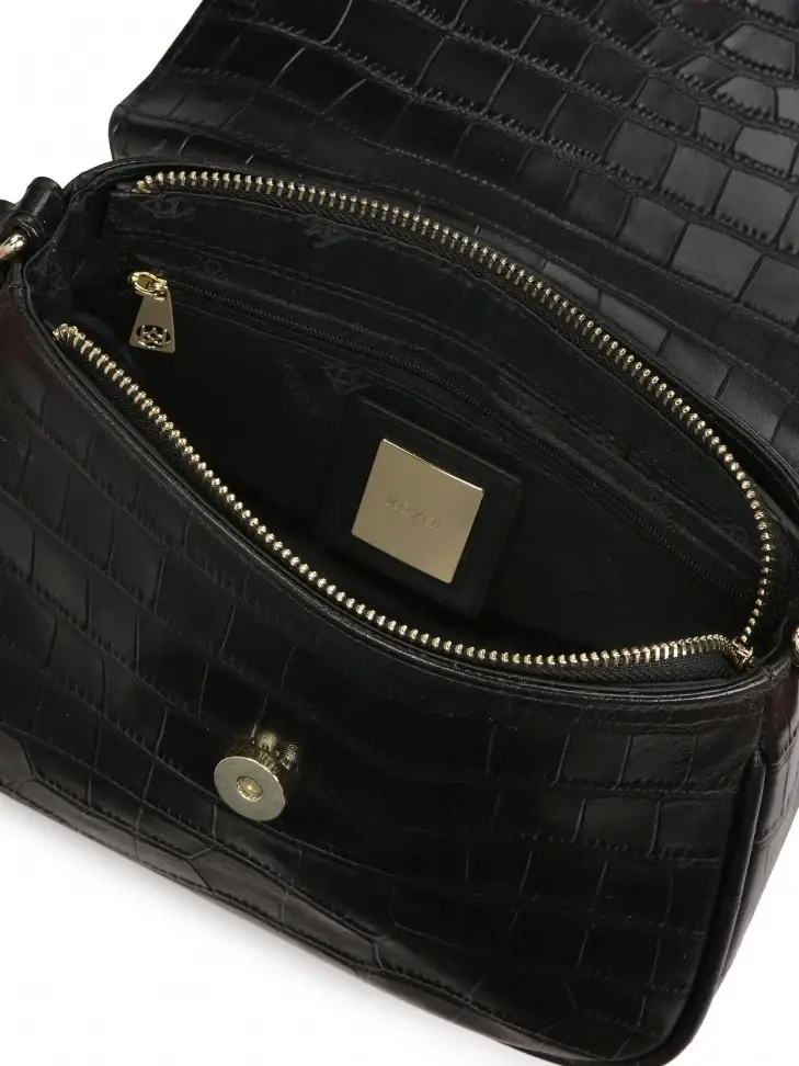 Kazar Black Belt Handbag With Flap Pocket